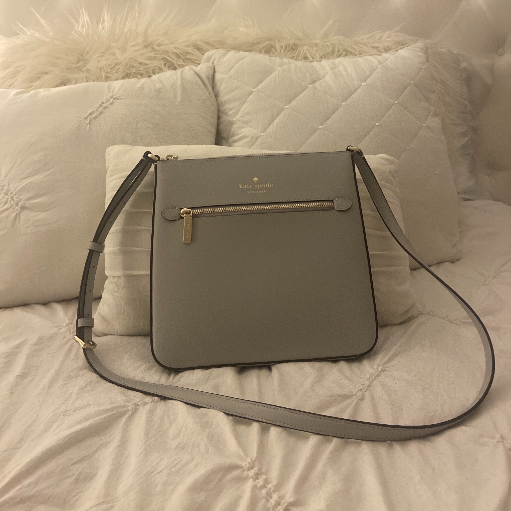 Kate Spade Sadie North South Leather Zip Top Crossbody Bag Platinum Grey